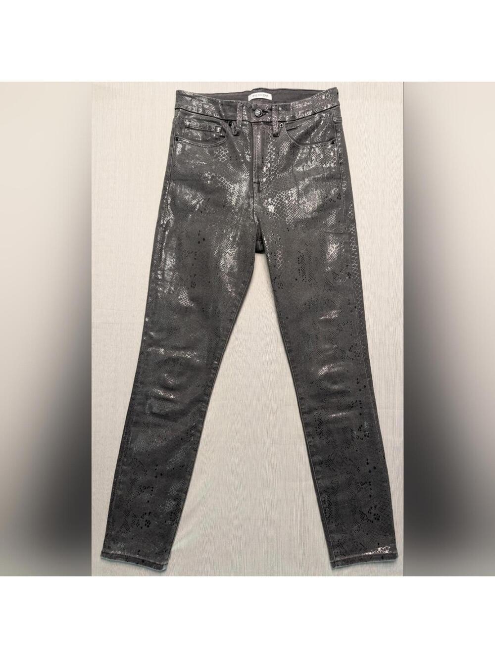 Good American Snake Foil Skinny Grey Jeans Good Waist 6/28